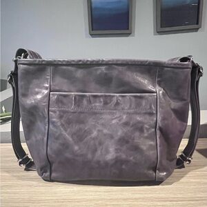 Elegant gray  rough and tumble Leather Shoulder Bag Hartley in concord